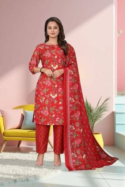     			Zorista Women Cotton Printed A-line Kurti With Pants ( Red )
