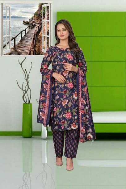     			Zorista Women Cotton Printed A-line Kurti With Pants ( Blue )