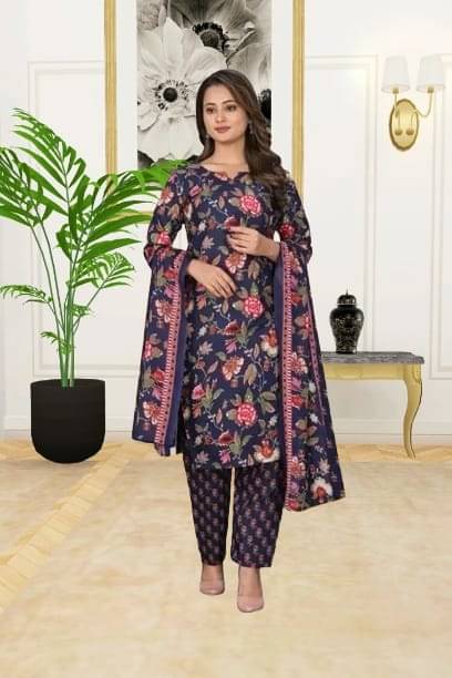     			Zorista Women Cotton Printed A-line Kurti With Pants ( Blue )