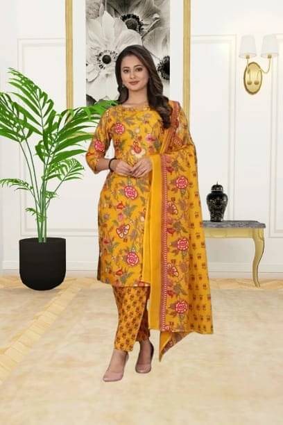     			Zorista Women Cotton Printed A-line Kurti With Pants ( Yellow )