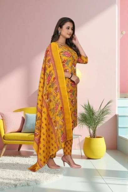     			Zorista Women Cotton Printed A-line Kurti With Pants ( Yellow )