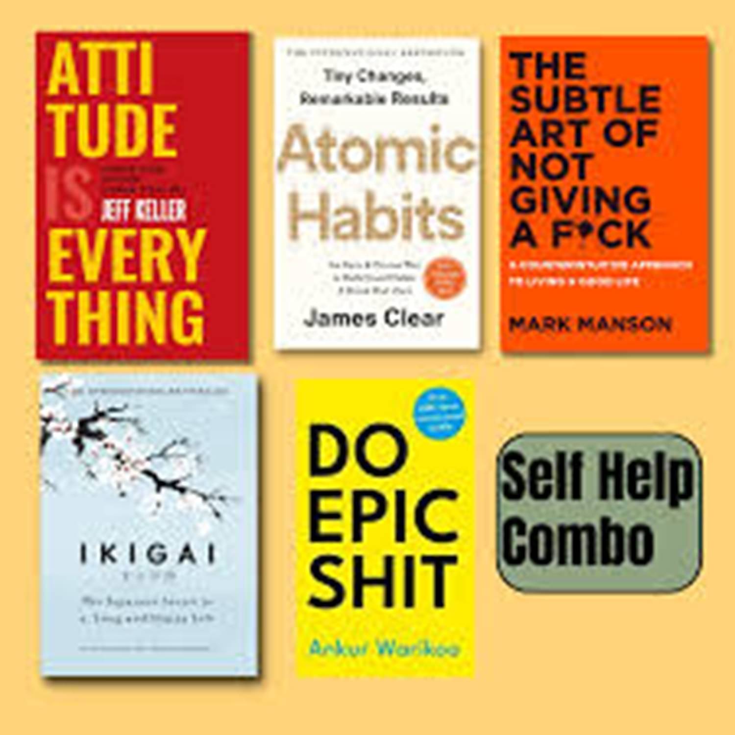     			combo of 5 book ( Atomic &The subtle Art &Ikigai &Do Epic &Attitude is Every Thing)paperback Self Help Combo