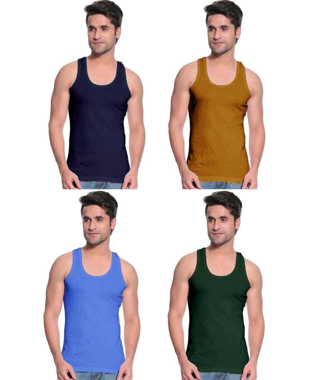 dixcy josh Pack of 4 Cotton Basic Vest For Men ( Multicolor ) dixcy josh Pack of 4 Cotton Basic Vest For Men ( Multicolor )