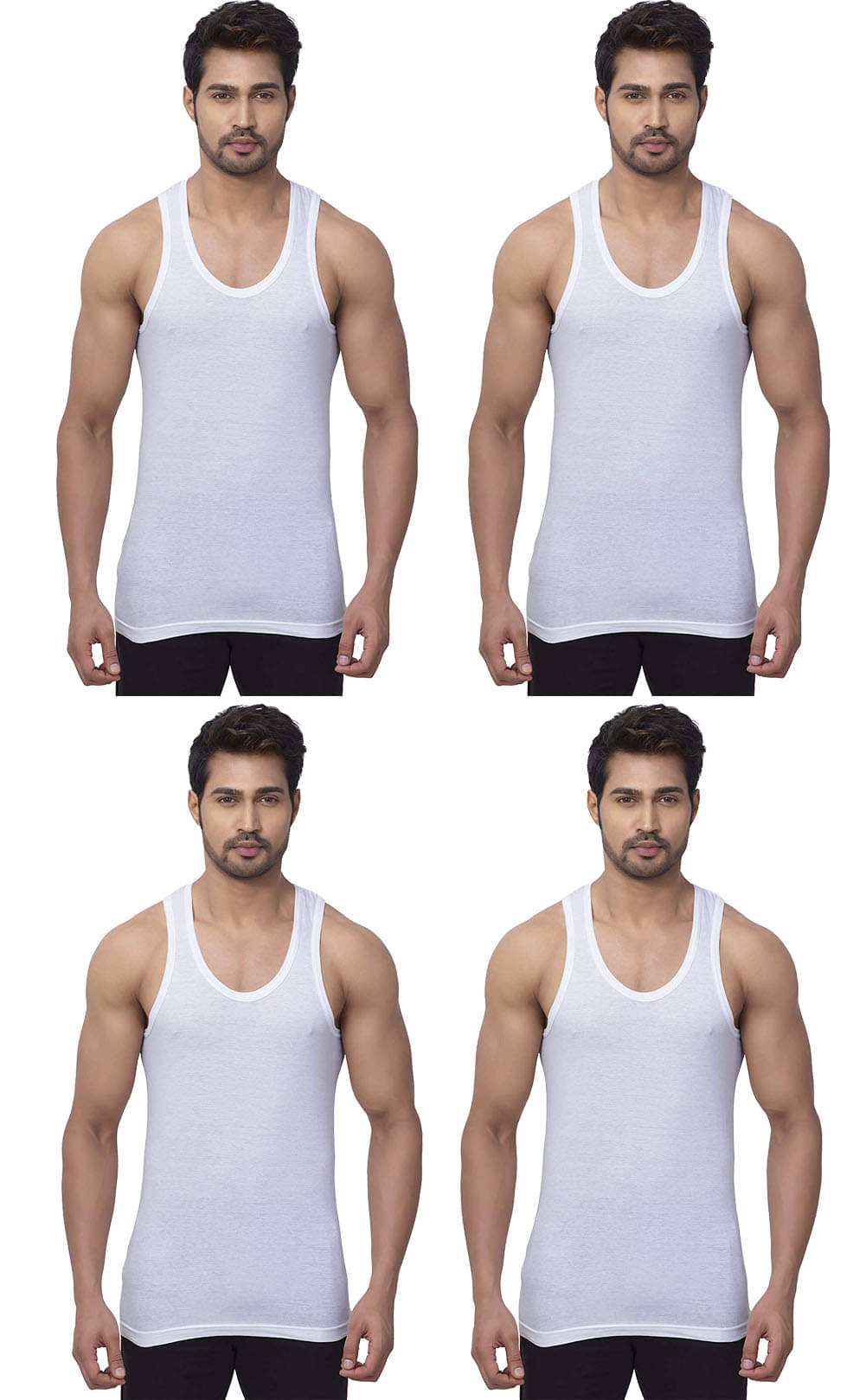 dixcy josh Pack of 4 Cotton Basic Vest For Men ( White ) dixcy josh Pack of 4 Cotton Basic Vest For Men ( White )