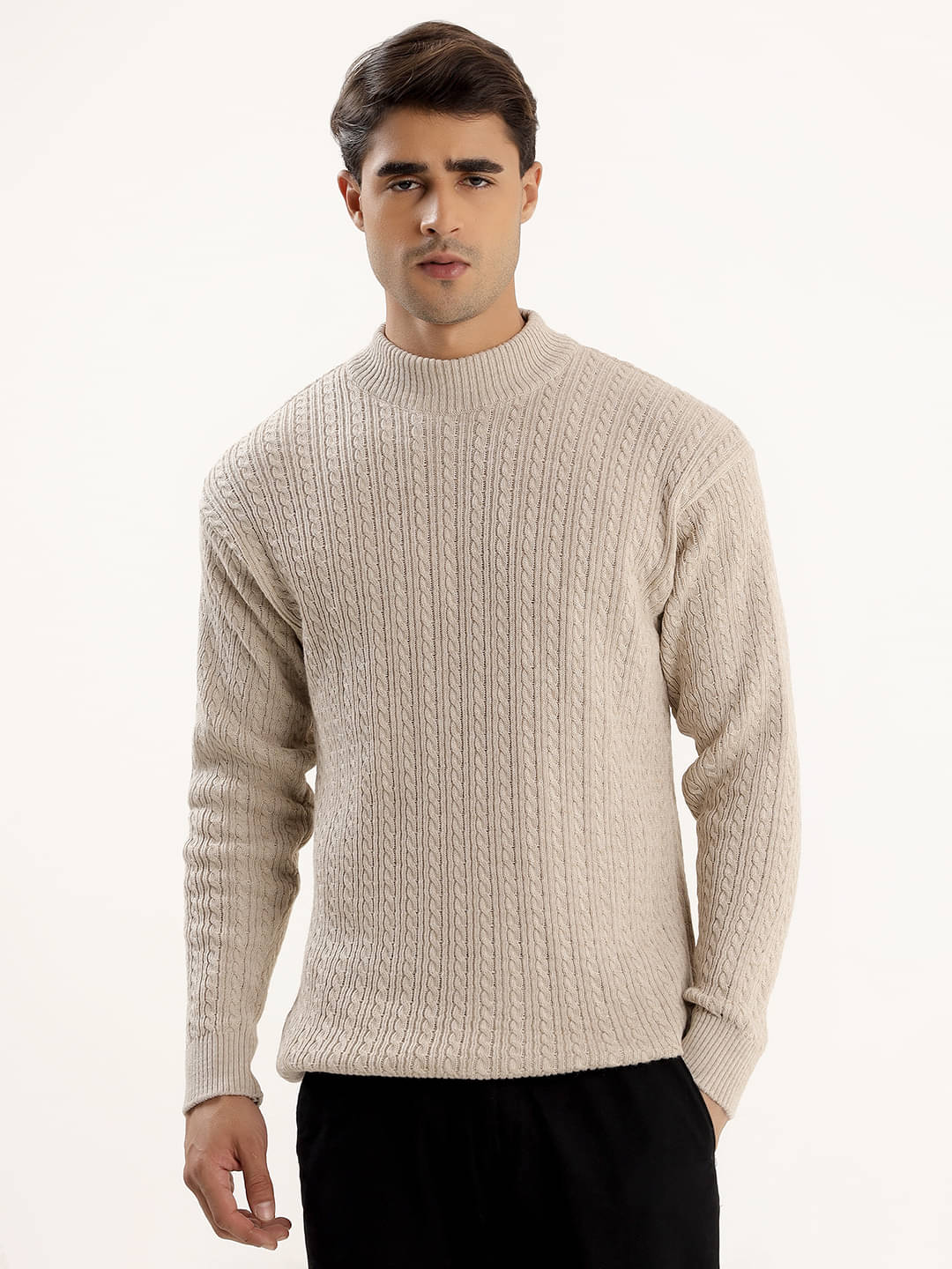 kveto style redefined Acrylic High Neck Men's Full Sleeves Pullover Sweater - Cream ( Pack of 1 ) kveto style redefined Acrylic High Neck Men's Full Sleeves Pullover Sweater - Cream ( Pack of 1 )
