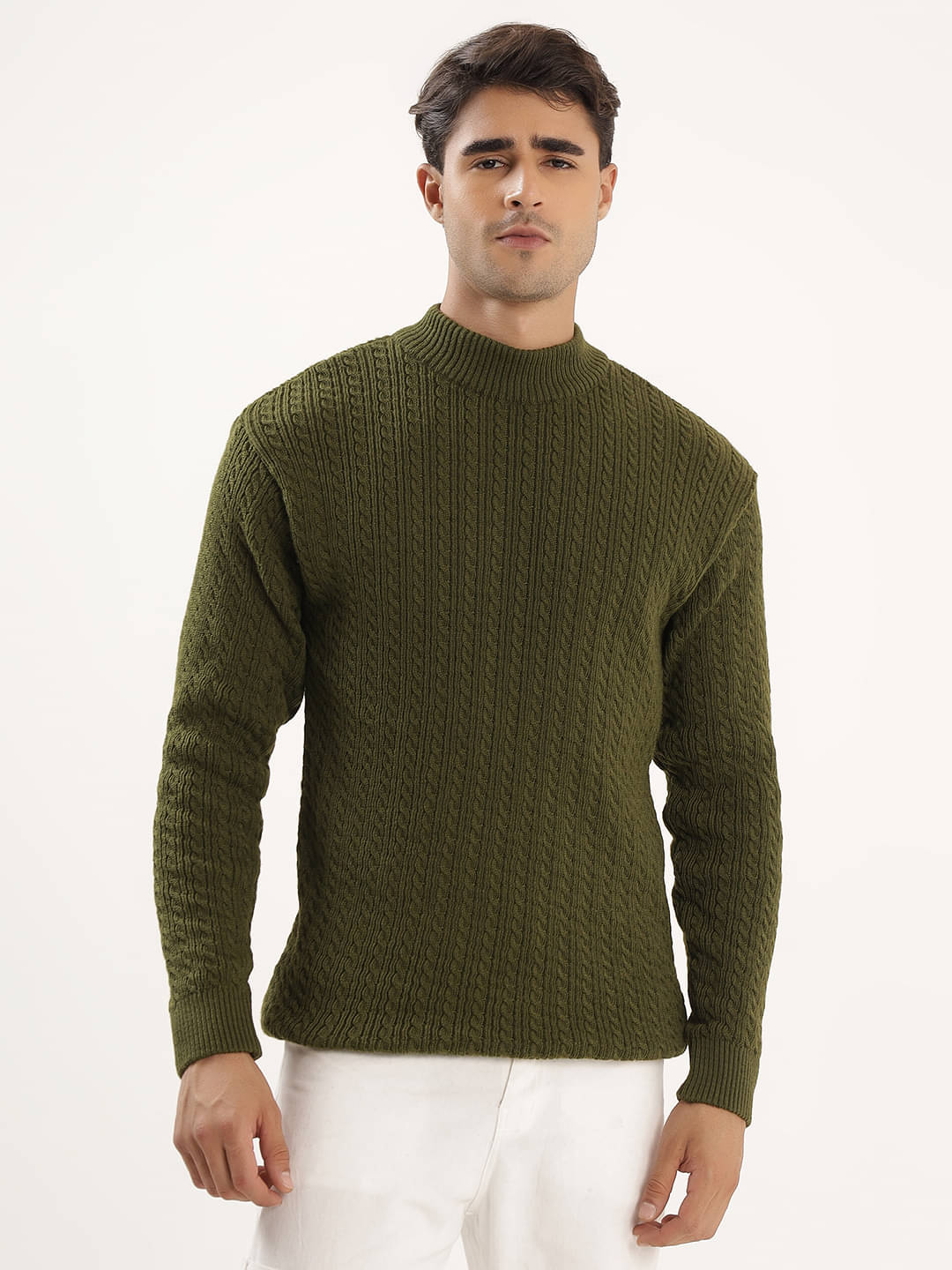    			kveto style redefined Acrylic High Neck Men's Full Sleeves Pullover Sweater - Olive ( Pack of 1 )