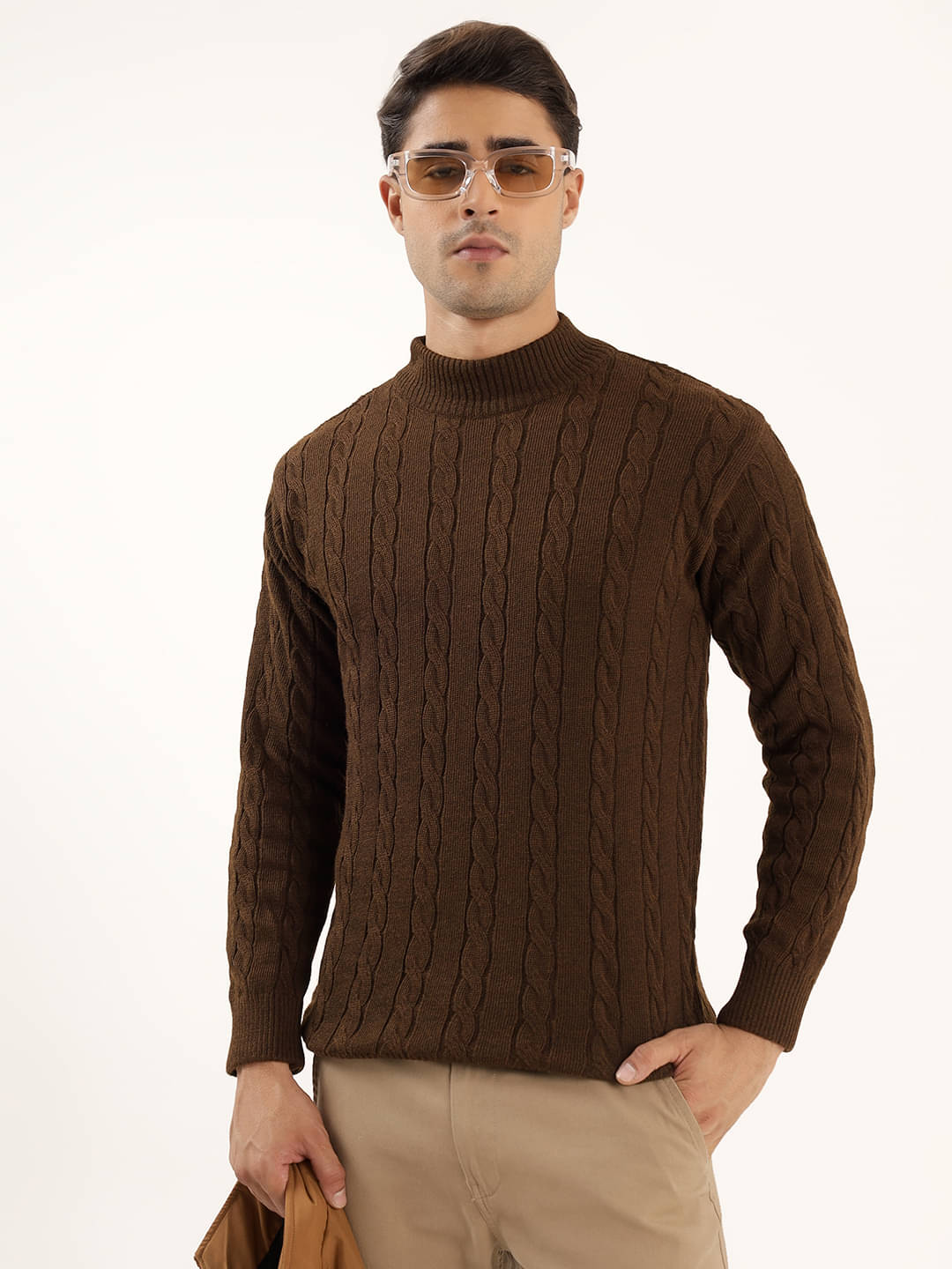kveto style redefined Acrylic High Neck Men's Full Sleeves Pullover Sweater - Brown ( Pack of 1 ) kveto style redefined Acrylic High Neck Men's Full Sleeves Pullover Sweater - Brown ( Pack of 1 )