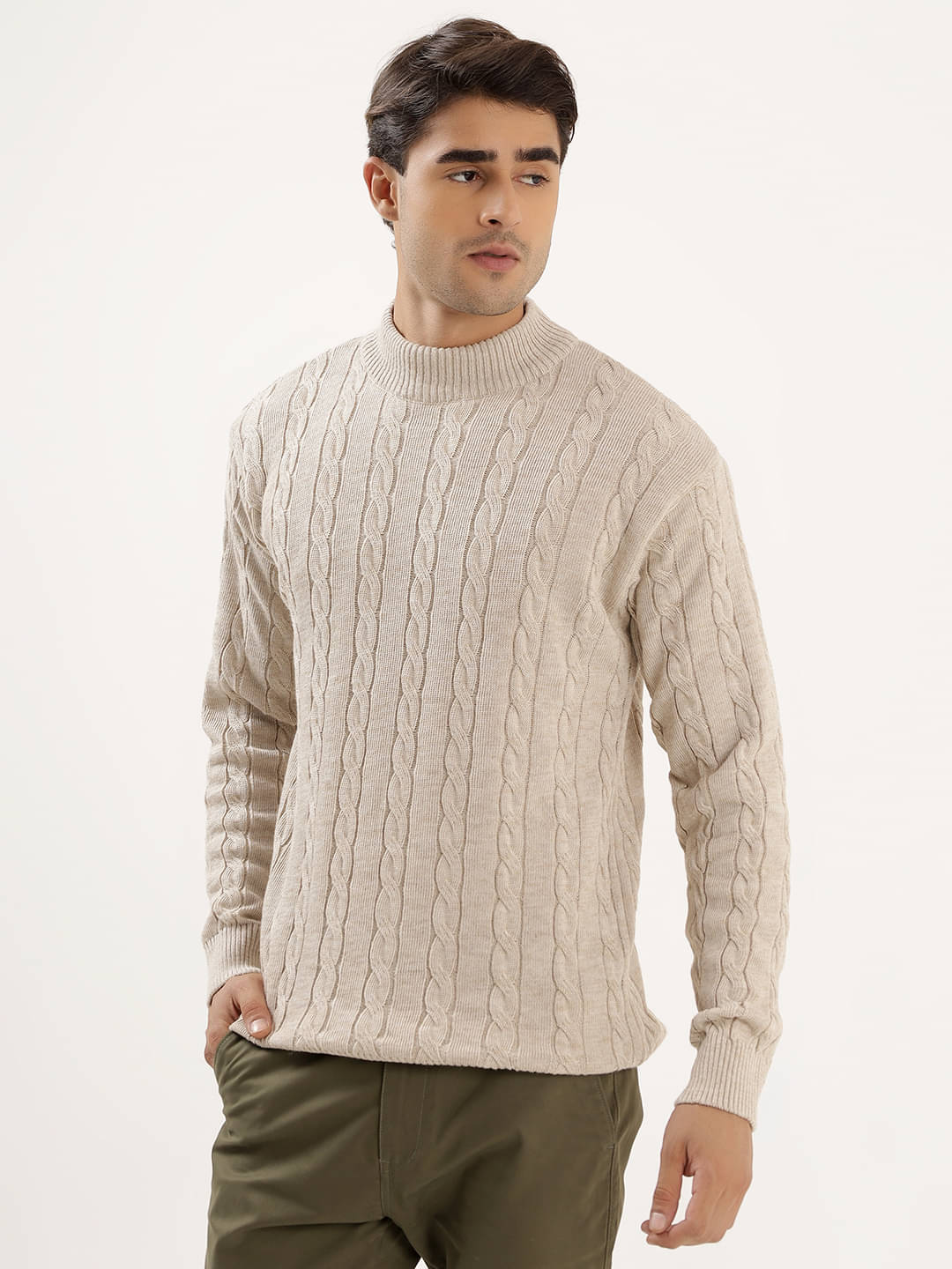 kveto style redefined Acrylic High Neck Men's Full Sleeves Pullover Sweater - Cream ( Pack of 1 ) kveto style redefined Acrylic High Neck Men's Full Sleeves Pullover Sweater - Cream ( Pack of 1 )