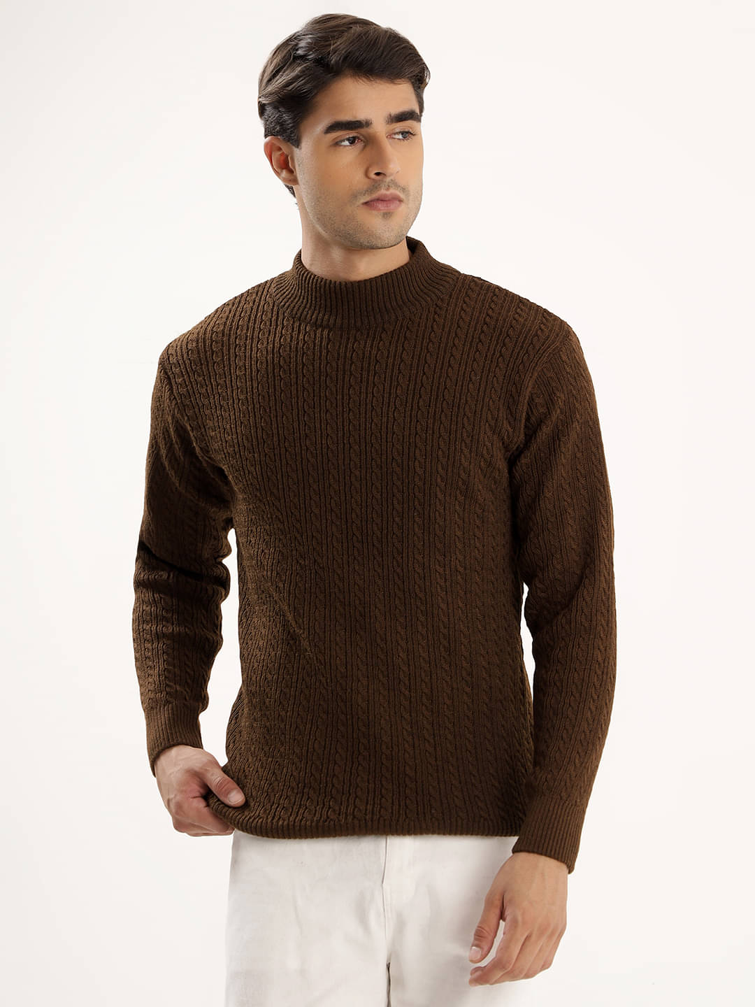 kveto style redefined Acrylic High Neck Men's Full Sleeves Pullover Sweater - Brown ( Pack of 1 ) kveto style redefined Acrylic High Neck Men's Full Sleeves Pullover Sweater - Brown ( Pack of 1 )