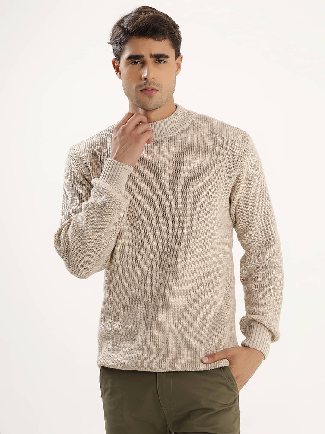    			kveto style redefined Acrylic High Neck Men's Full Sleeves Pullover Sweater - Cream ( Pack of 1 )