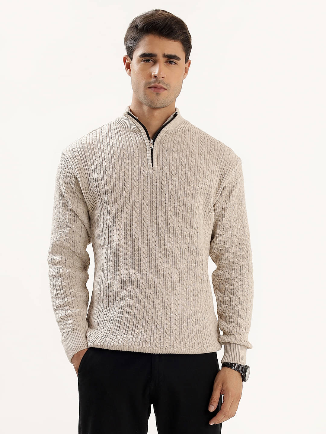     			kveto style redefined Acrylic Polo Collar Men's Full Sleeves Pullover Sweater - Cream ( Pack of 1 )
