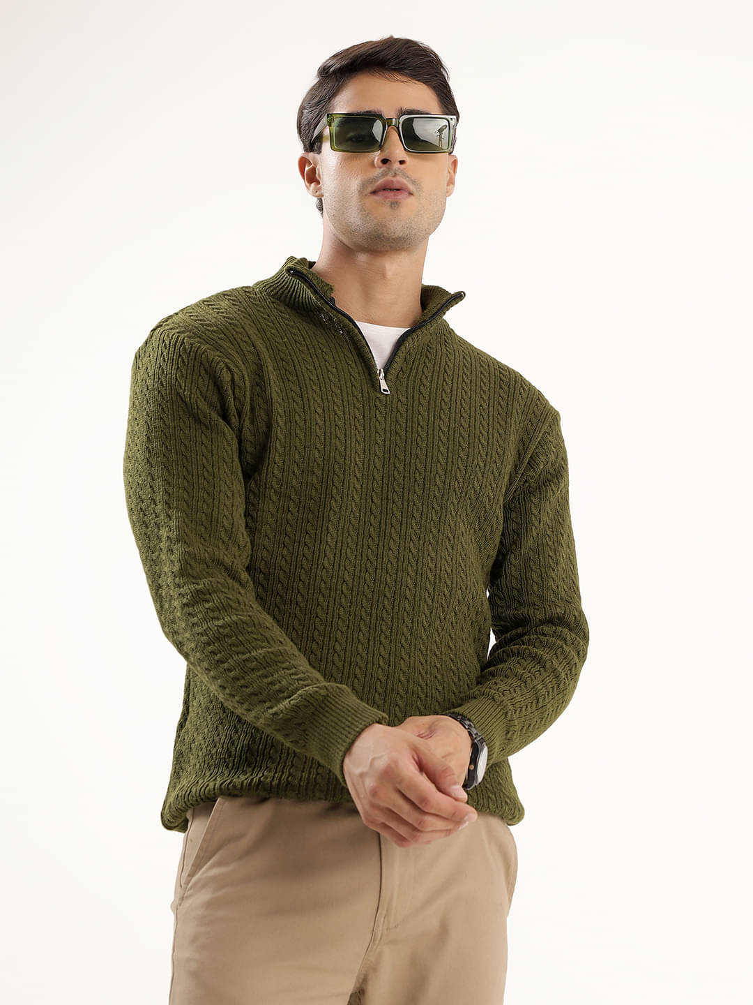     			kveto style redefined Acrylic Polo Collar Men's Full Sleeves Pullover Sweater - Olive ( Pack of 1 )