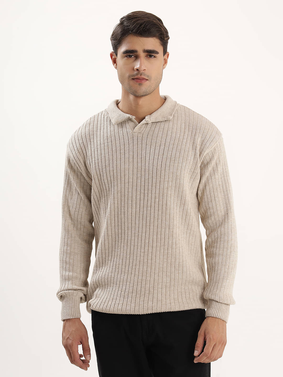     			kveto style redefined Acrylic Polo Collar Men's Full Sleeves Pullover Sweater - Cream ( Pack of 1 )