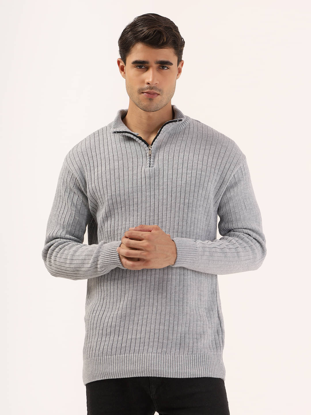     			kveto style redefined Acrylic Polo Collar Men's Full Sleeves Pullover Sweater - Grey ( Pack of 1 )