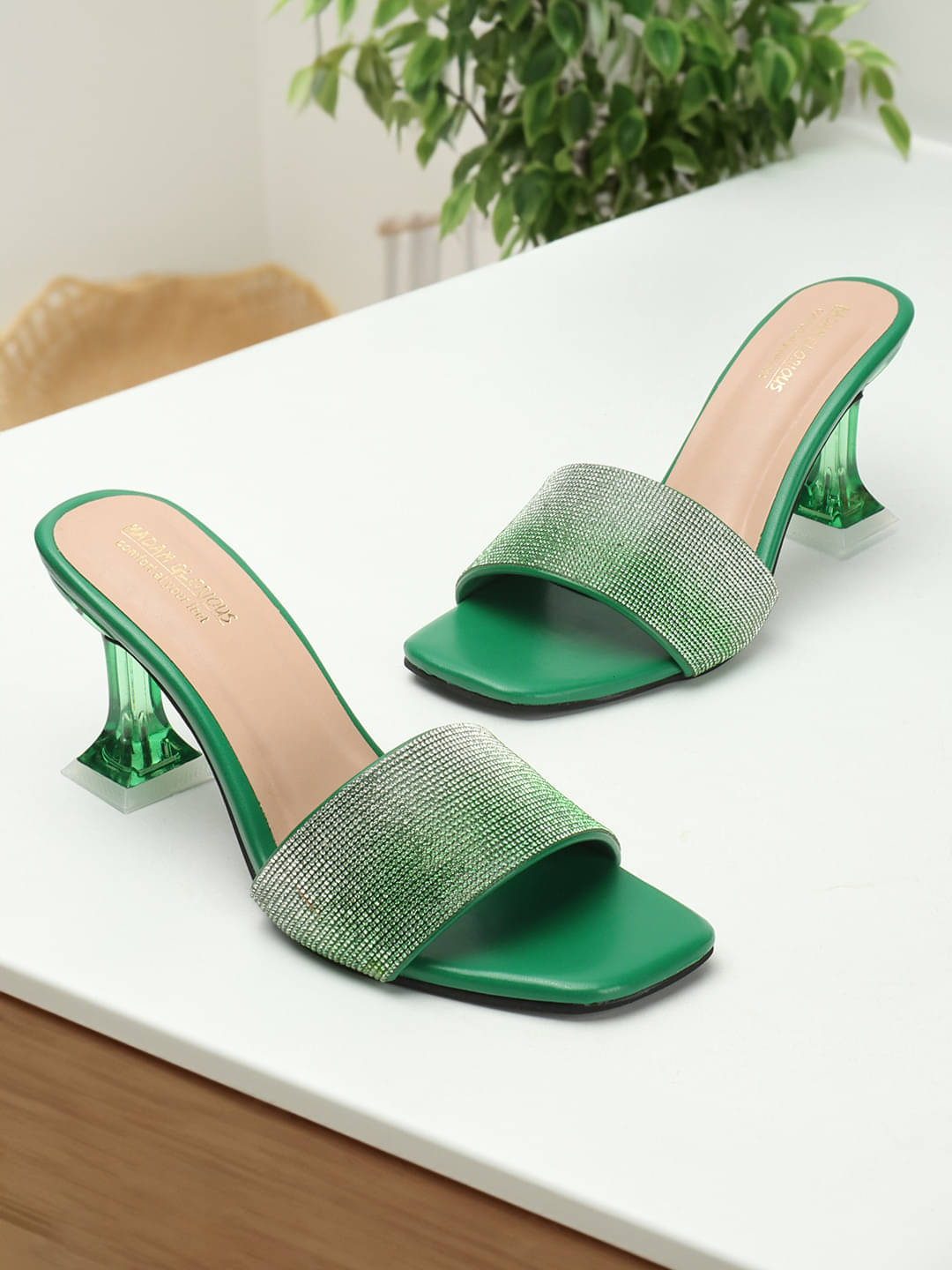     			madam glorious Green Women's Peep Toes Heels