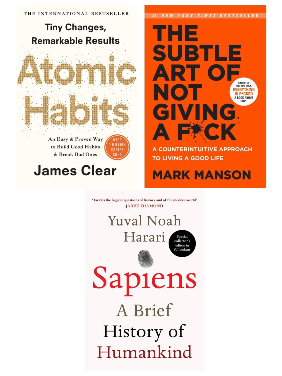ATOMIC HABITS + THE SUBTLE ART OF NOT GIVING F + SAPIENS (Self Help Books Combo) Paperback 2022 English (Paperback, James Clear, MARK MASON, YUVAL NOAH HARARI) ATOMIC HABITS + THE SUBTLE ART OF NOT GIVING F + SAPIENS (Self Help Books Combo) Paperback 2022 English (Paperback, James Clear, MARK MASON, YUVAL NOAH HARARI)