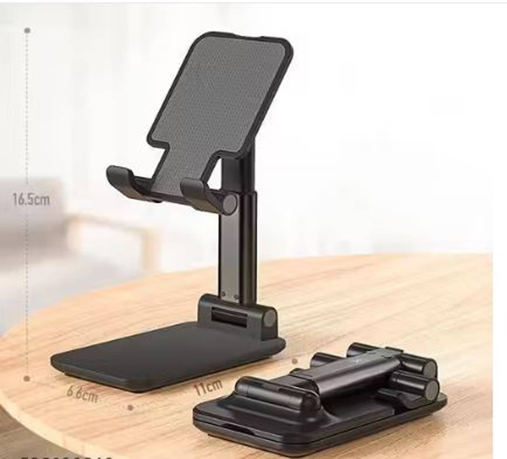     			Adjustable Mobile Phone Foldable Holder Tabletop Stand, Dock Mount for All Smartphones, Tabs, Kindle, iPad (Black)