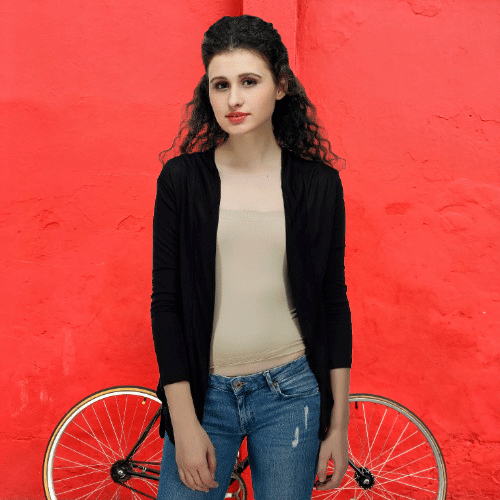     			Auraori Women Cotton Lycra Solid Regular Shrug ( Black )