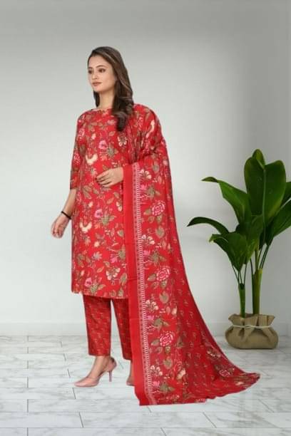     			BONISTA FASHION FOR ALL Women Cotton Printed A-line Kurti With Pants ( Red )