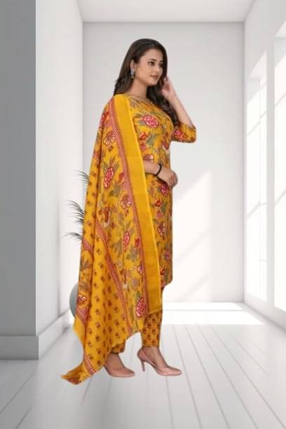     			BONISTA FASHION FOR ALL Women Cotton Printed A-line Kurti With Pants ( Yellow )