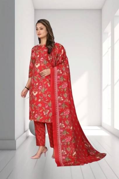     			BONISTA FASHION FOR ALL Women Cotton Printed A-line Kurti With Pants ( Red )