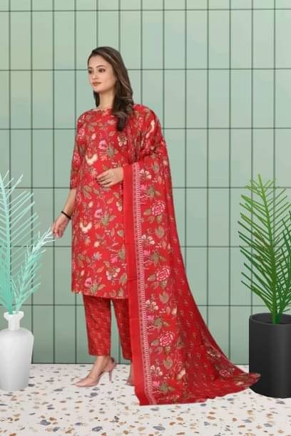     			BONISTA FASHION FOR ALL Women Cotton Printed A-line Kurti With Pants ( Red )