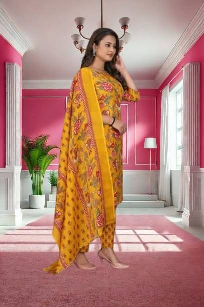     			BONISTA FASHION FOR ALL Women Cotton Printed A-line Kurti With Pants ( Yellow )