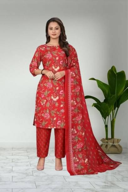     			BONISTA FASHION FOR ALL Women Cotton Printed A-line Kurti With Pants ( Red )
