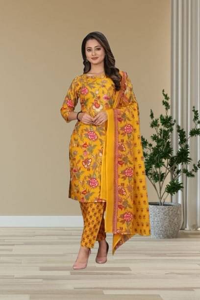     			BONISTA FASHION FOR ALL Women Cotton Printed A-line Kurti With Pants ( Yellow )