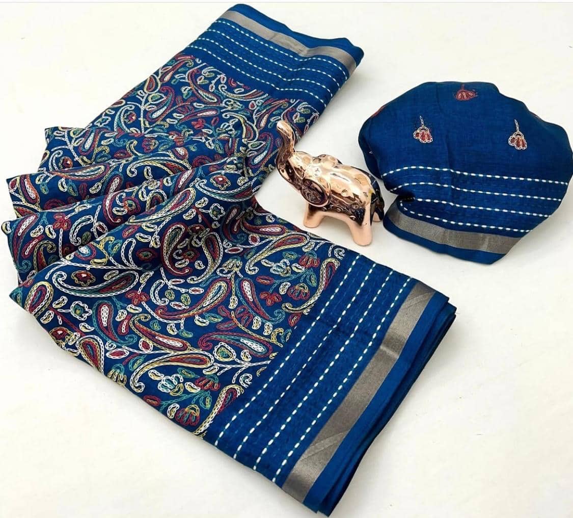 Bhuwal Fashion Art Silk Printed Kashmiri Kani Saree With Unstitched Blouse Piece ( Aqua Blue ) - Sarees | Buy online on ZillyBuy