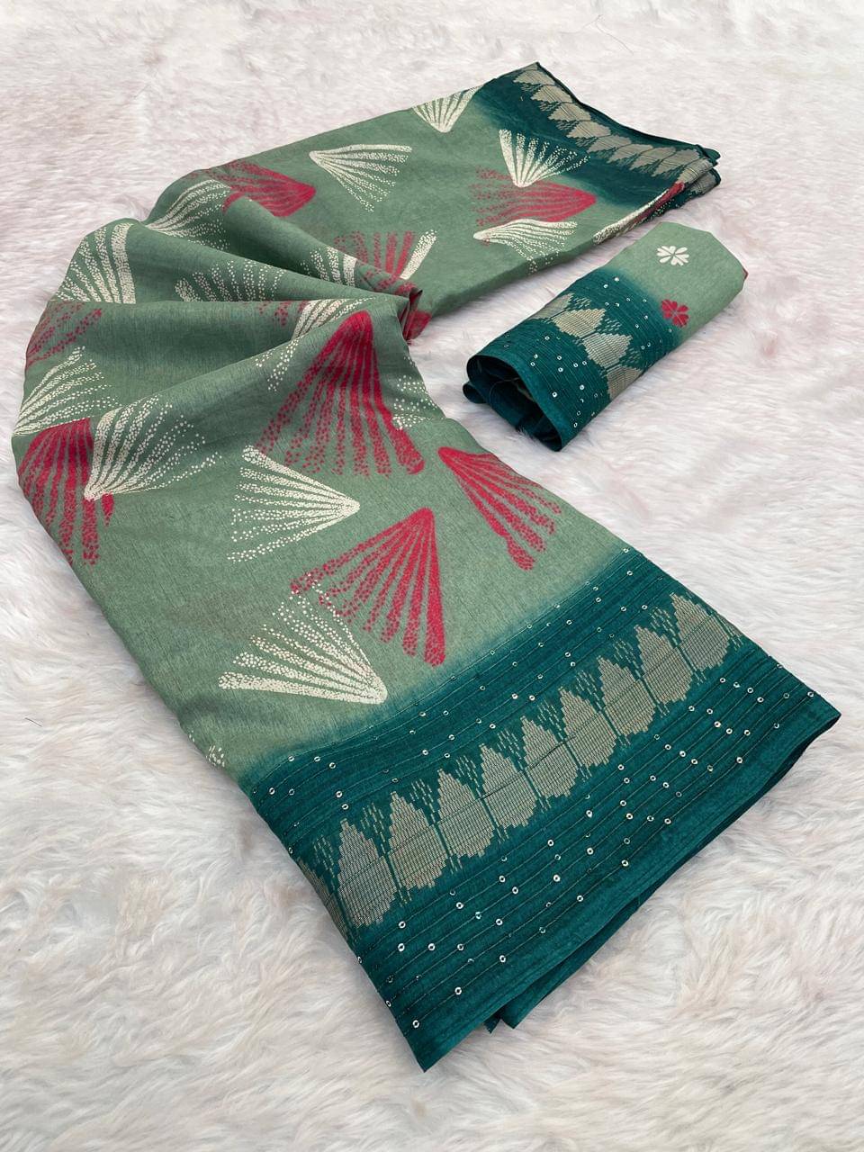     			Bhuwal Fashion Art Silk Printed Ilkal Saree With Unstitched Blouse Piece ( Green )