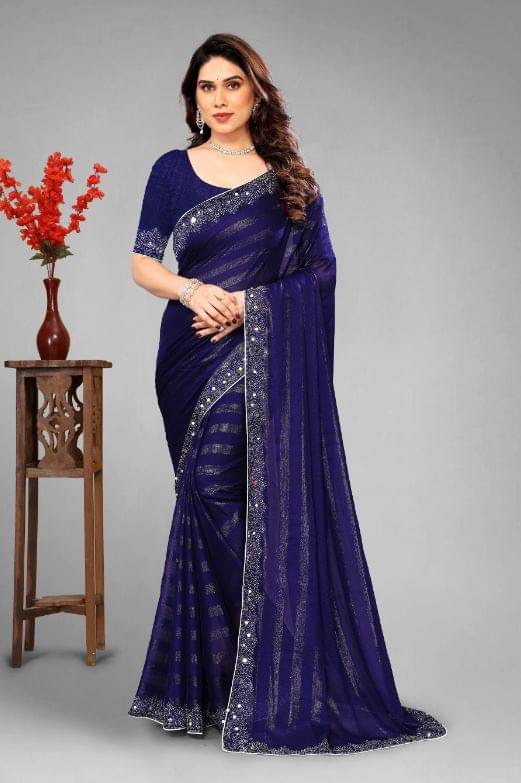     			DHIMS TOGGERY Chiffon Embroidered Regular Saree With Unstitched Blouse Piece ( Blue )