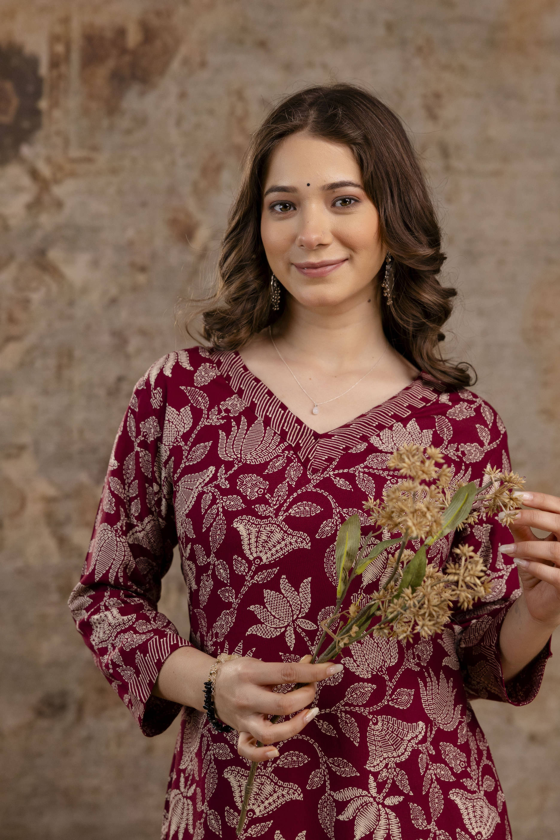     			Dressar Women Viscose Rayon Printed Straight Kurti ( Maroon )