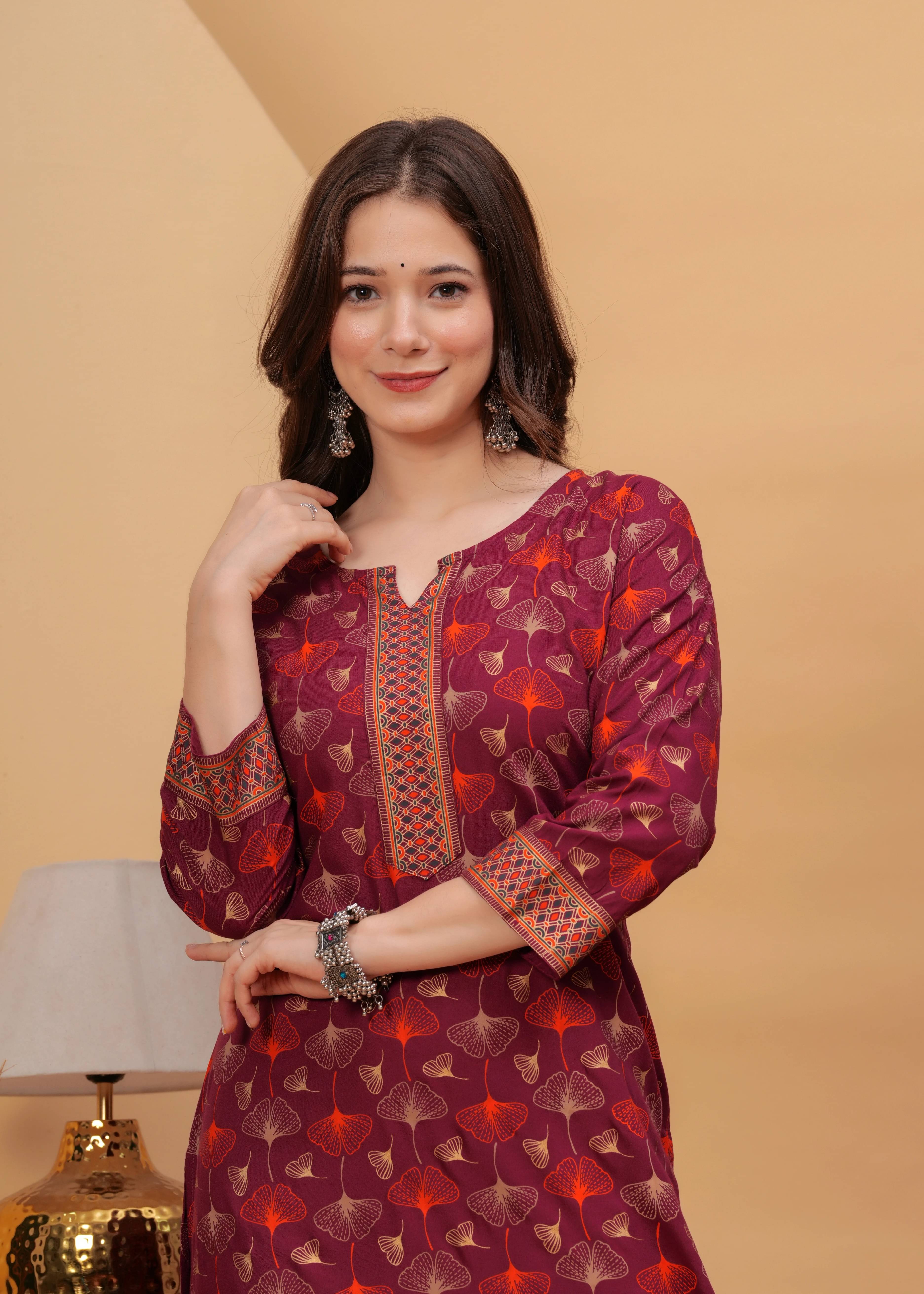     			Dressar Women Viscose Rayon Printed A-line Kurti ( Maroon )