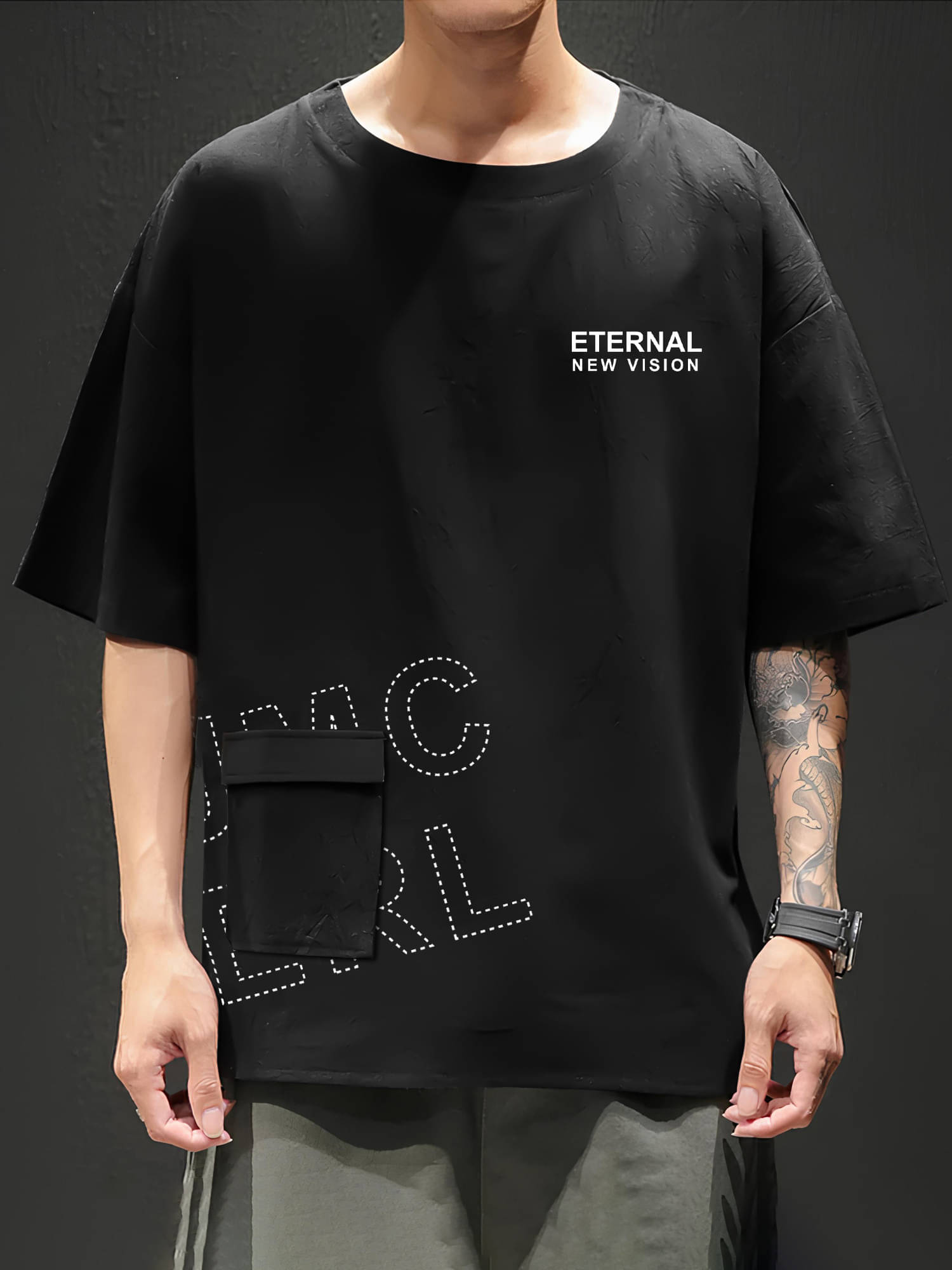     			JUMP CUTS Men Cotton Blend Oversized Fit Printed T-Shirt ( Black )