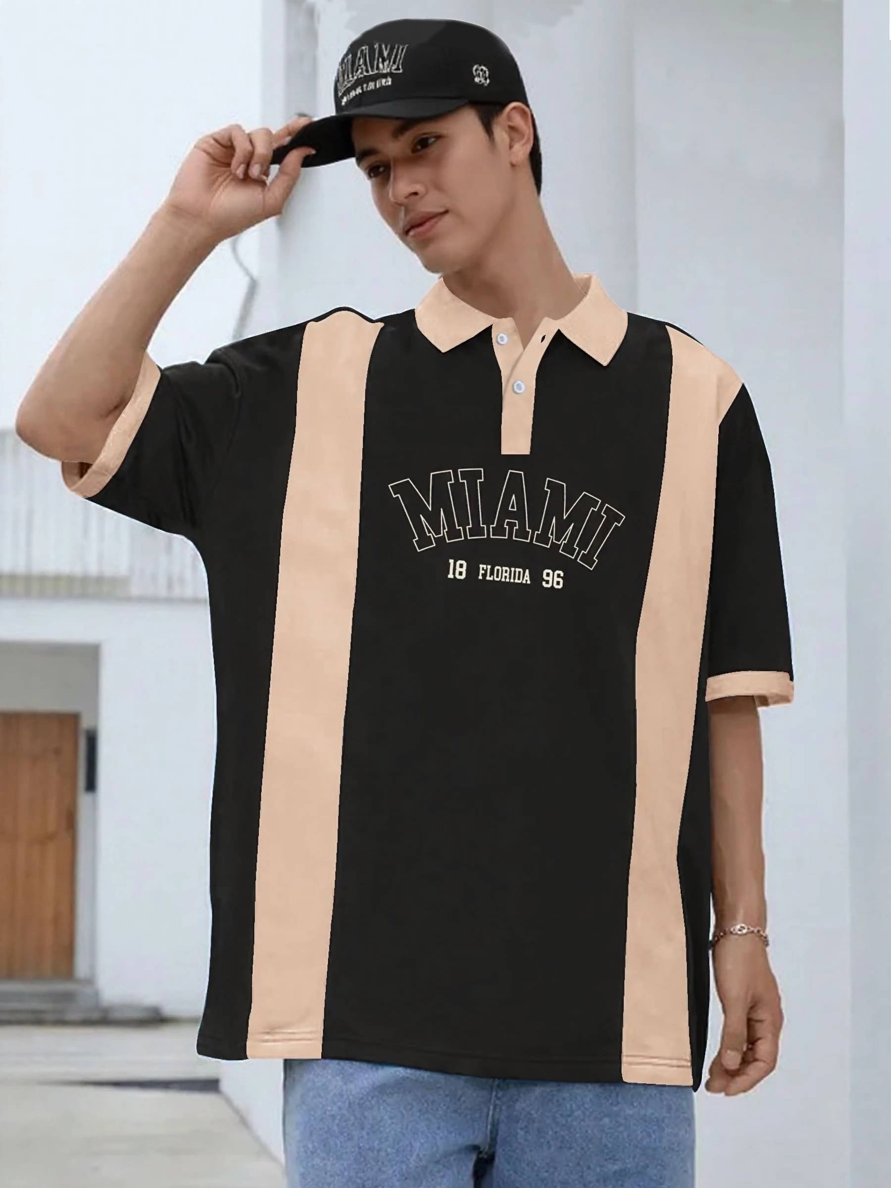     			JUMP CUTS Men Cotton Blend Oversized Fit Printed Polo T Shirt ( Multicolor )