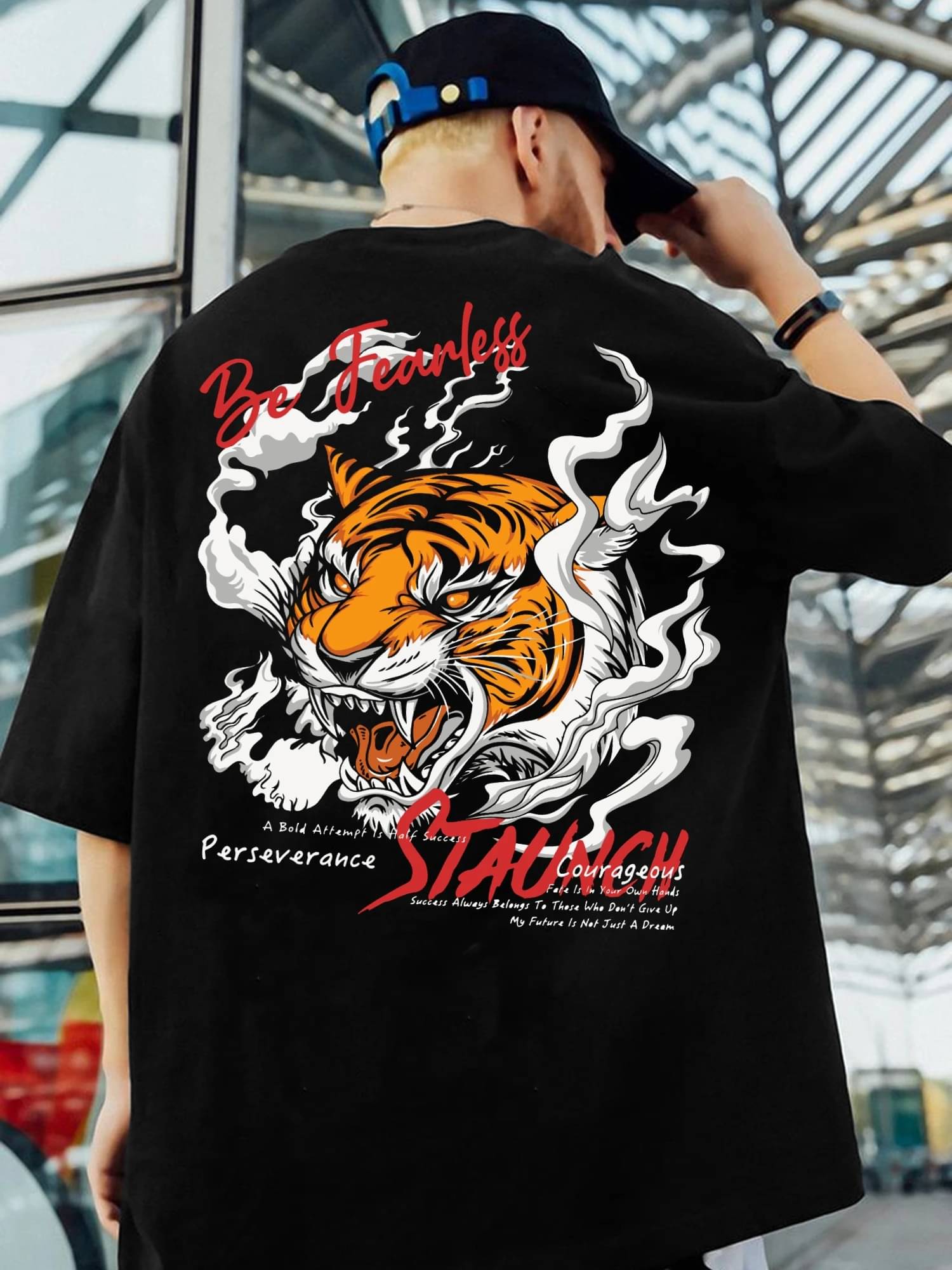     			JUMP CUTS Men Cotton Blend Oversized Fit Printed T-Shirt ( Black )
