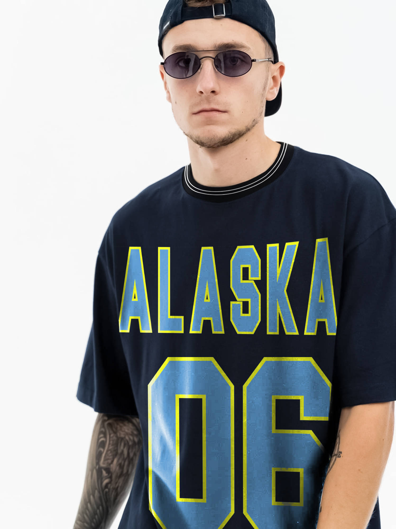 JUMP CUTS Men Cotton Blend Oversized Fit Printed T-Shirt ( Navy Blue ) JUMP CUTS Men Cotton Blend Oversized Fit Printed T-Shirt ( Navy Blue )