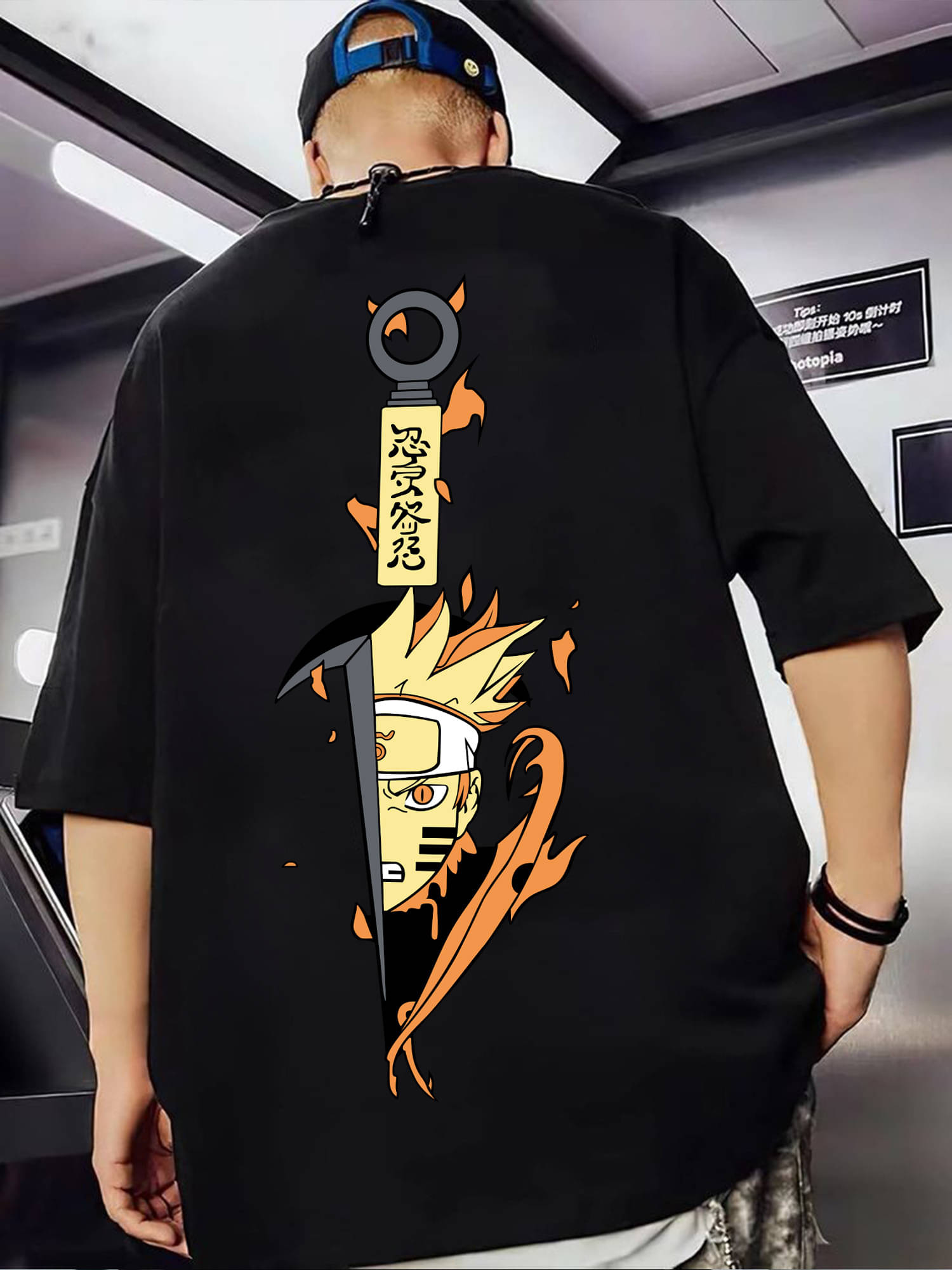     			JUMP CUTS Men Cotton Blend Oversized Fit Printed T-Shirt ( Black )