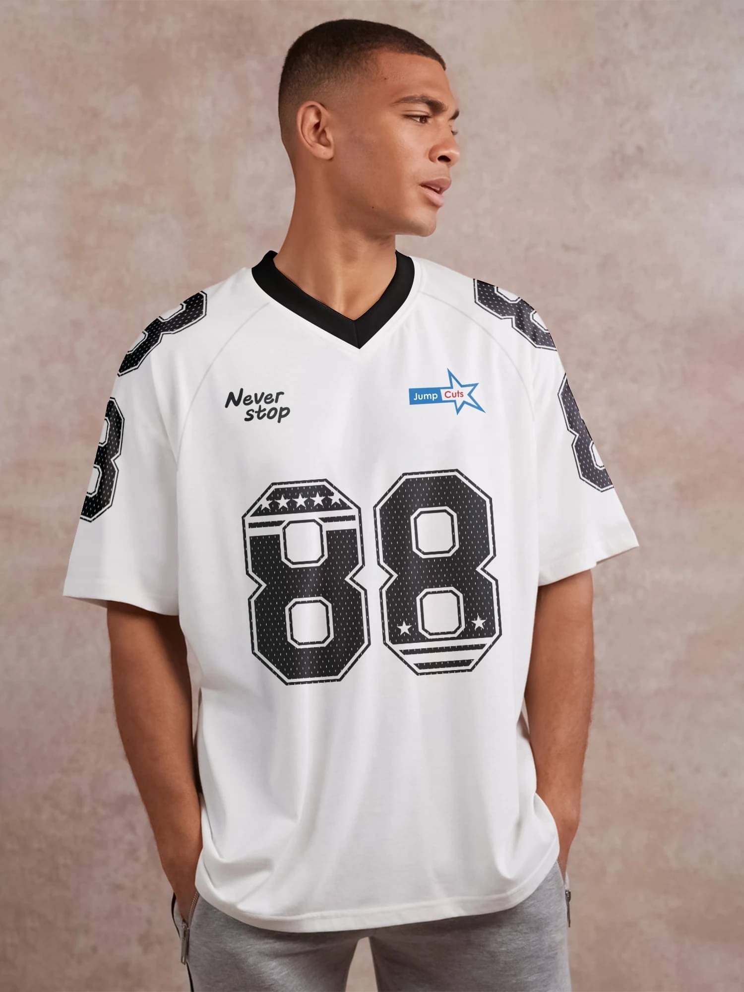 JUMP CUTS Men Cotton Blend Oversized Fit Printed T-Shirt ( Multicolor ) JUMP CUTS Men Cotton Blend Oversized Fit Printed T-Shirt ( Multicolor )