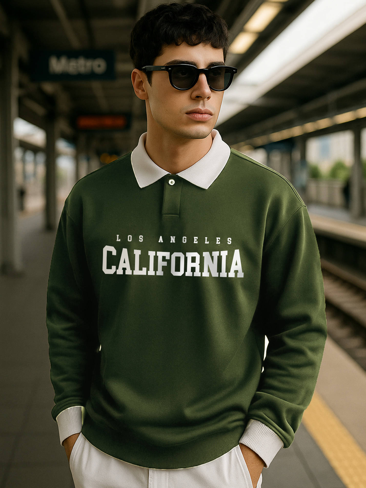 JUMP CUTS Men Cotton Blend Oversized Fit Printed Polo T Shirt ( Green ) JUMP CUTS Men Cotton Blend Oversized Fit Printed Polo T Shirt ( Green )