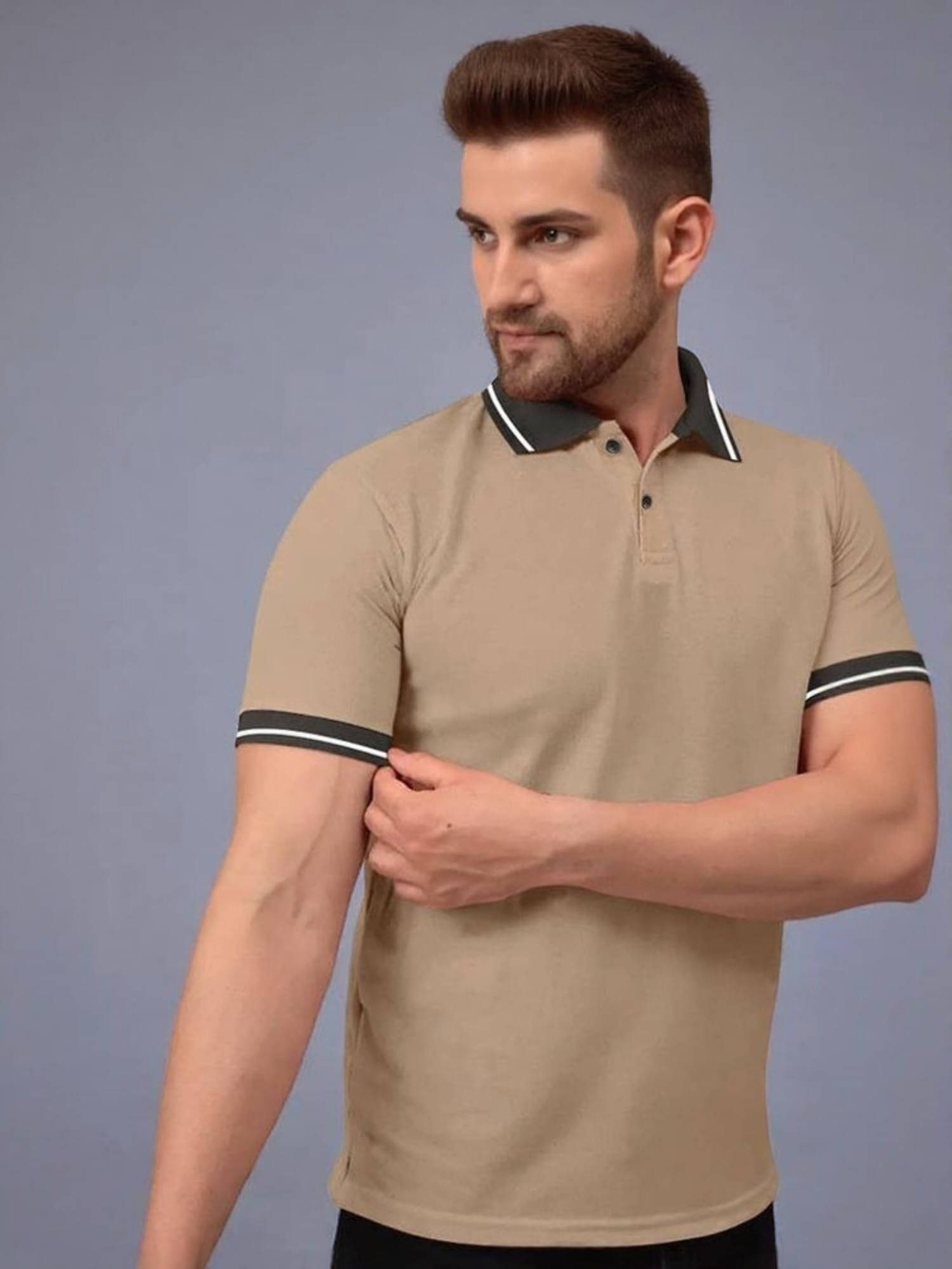 JUMP CUTS Men Cotton Blend Oversized Fit Printed Polo T Shirt ( Beige ) JUMP CUTS Men Cotton Blend Oversized Fit Printed Polo T Shirt ( Beige )