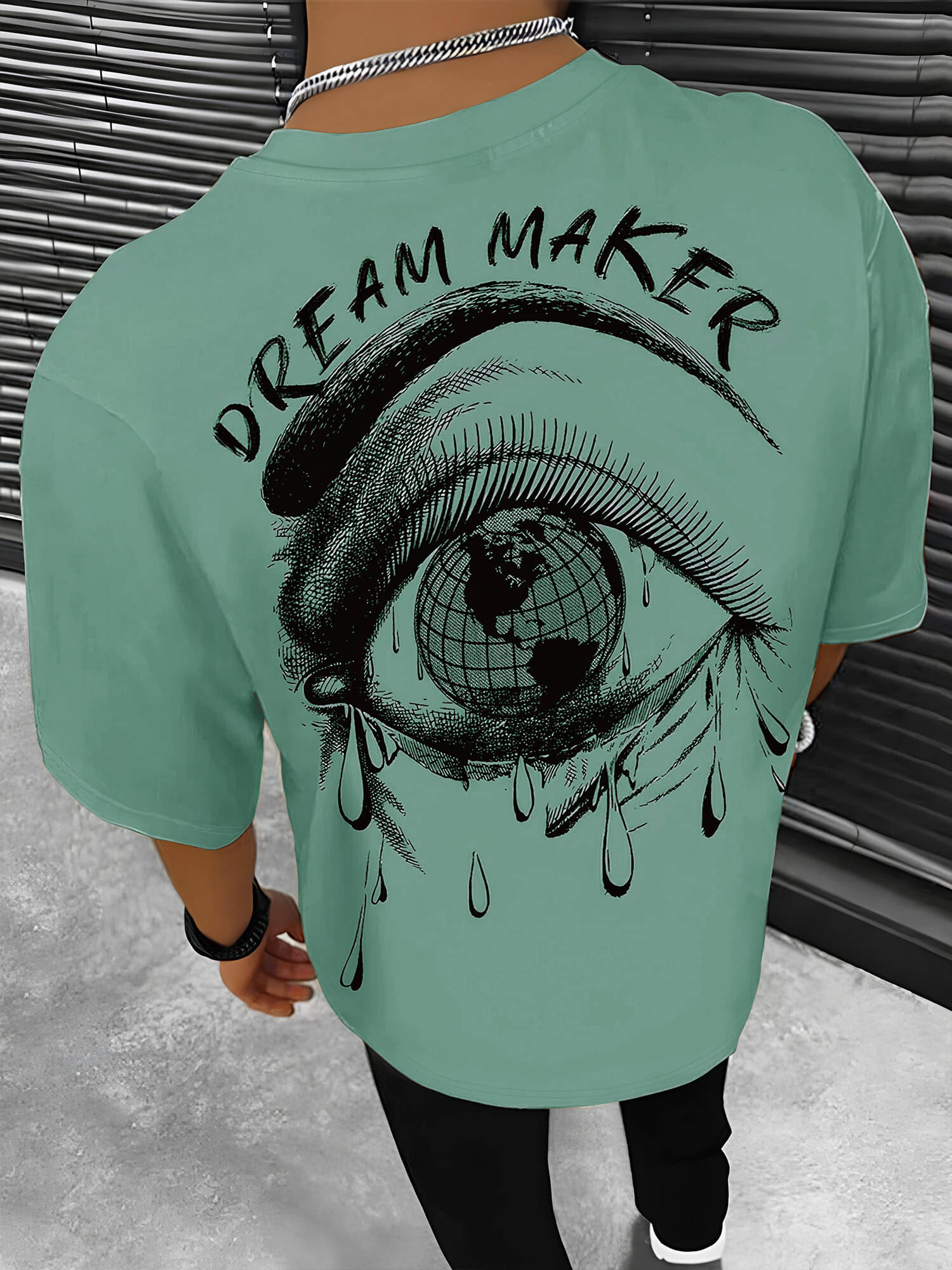     			JUMP CUTS Men Cotton Blend Oversized Fit Self Design T-Shirt ( Green )