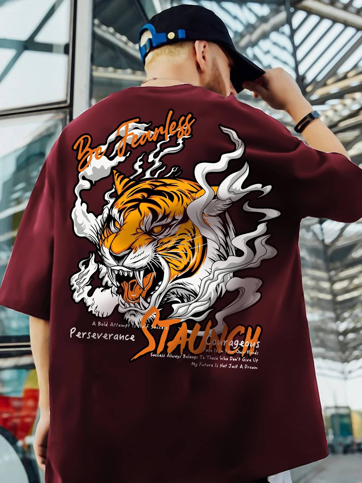     			JUMP CUTS Men Cotton Blend Oversized Fit Printed T-Shirt ( Maroon )