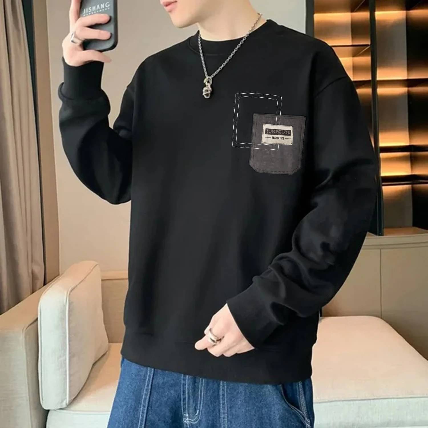 JUMP CUTS Men Cotton Blend Oversized Fit Printed T-Shirt ( Black ) JUMP CUTS Men Cotton Blend Oversized Fit Printed T-Shirt ( Black )