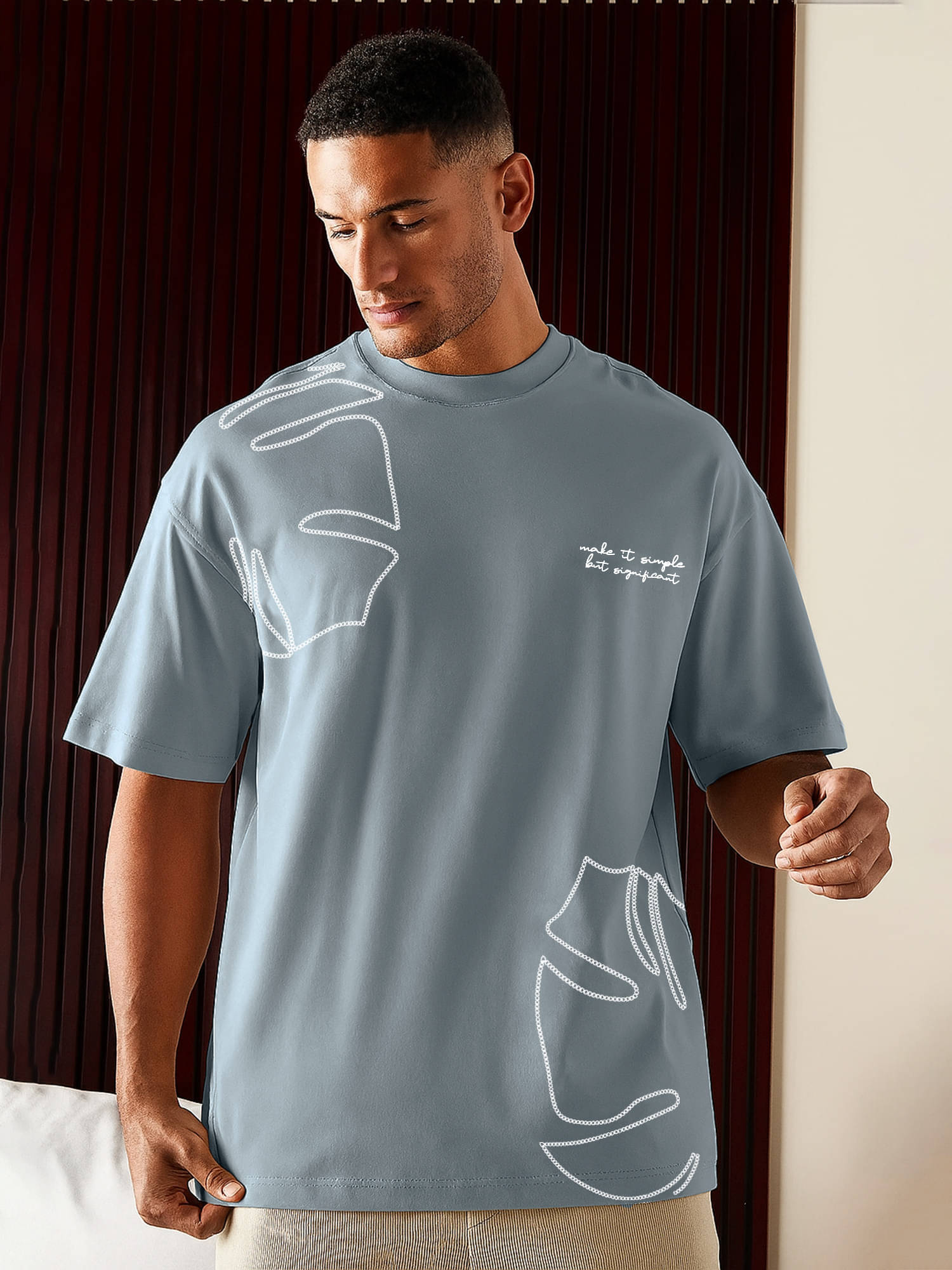     			JUMP CUTS Men Cotton Blend Oversized Fit Printed T-Shirt ( Grey )