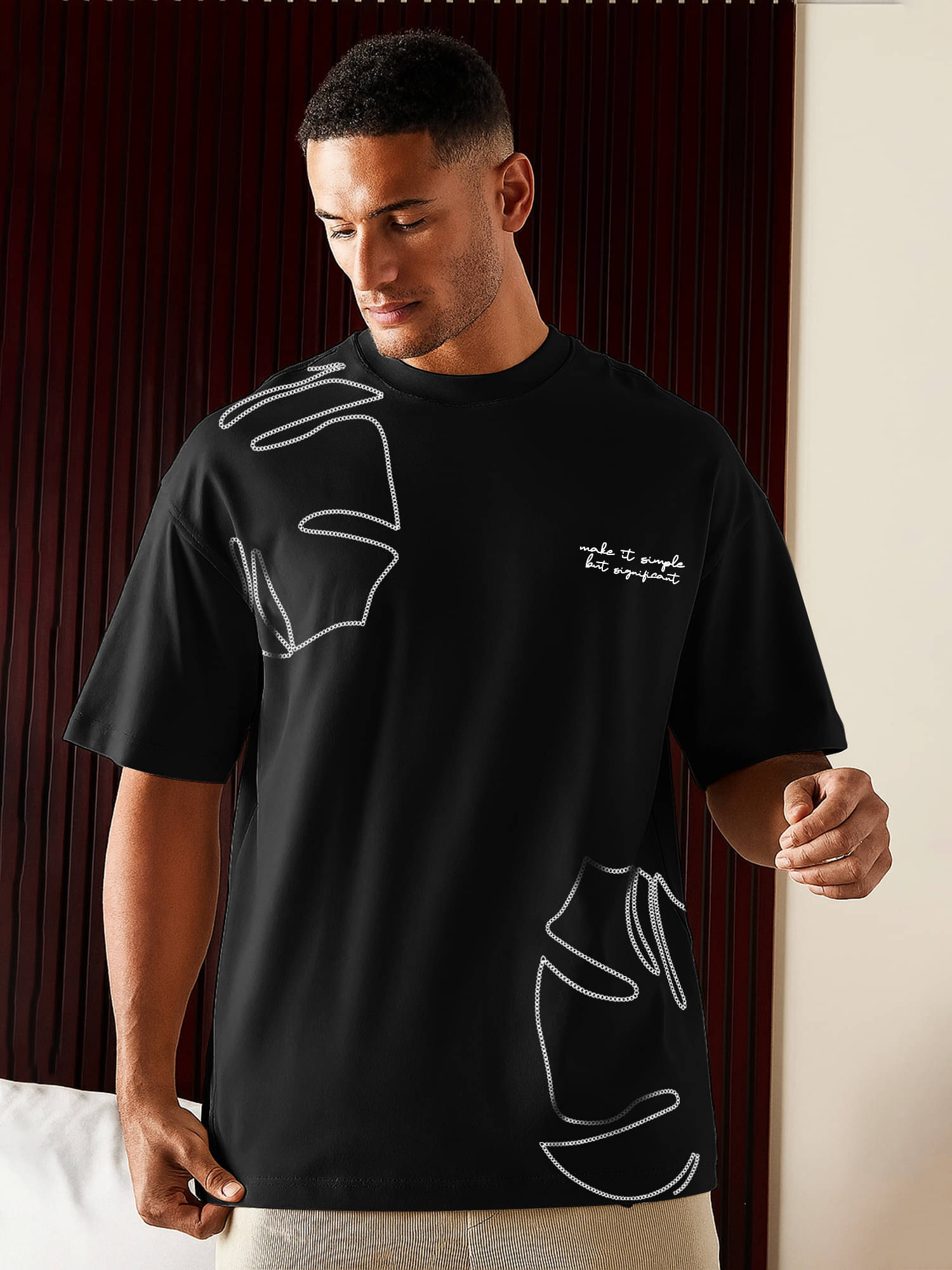 JUMP CUTS Men Cotton Blend Oversized Fit Printed T-Shirt ( Black ) JUMP CUTS Men Cotton Blend Oversized Fit Printed T-Shirt ( Black )