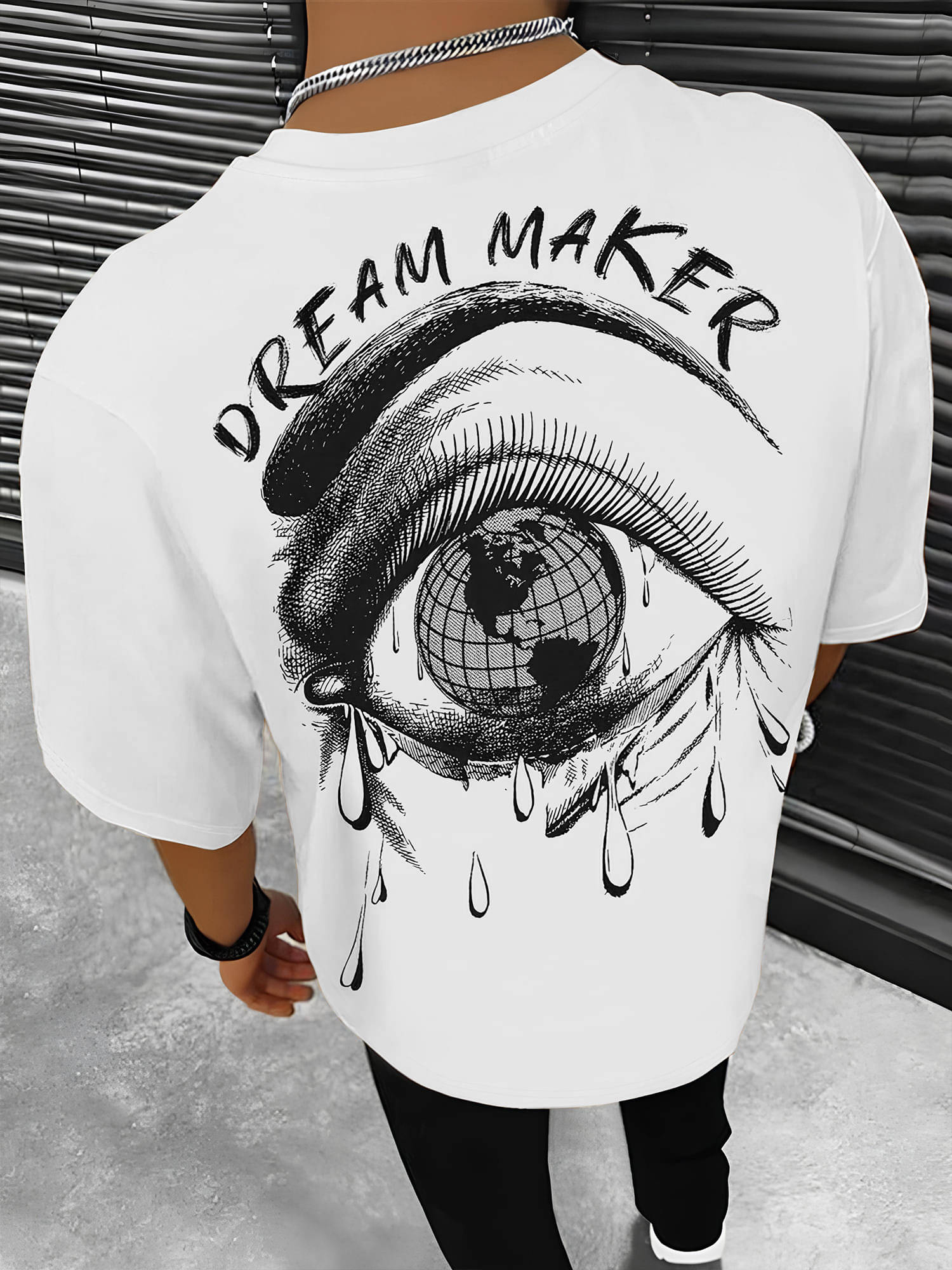     			JUMP CUTS Men Cotton Blend Oversized Fit Self Design T-Shirt ( White )