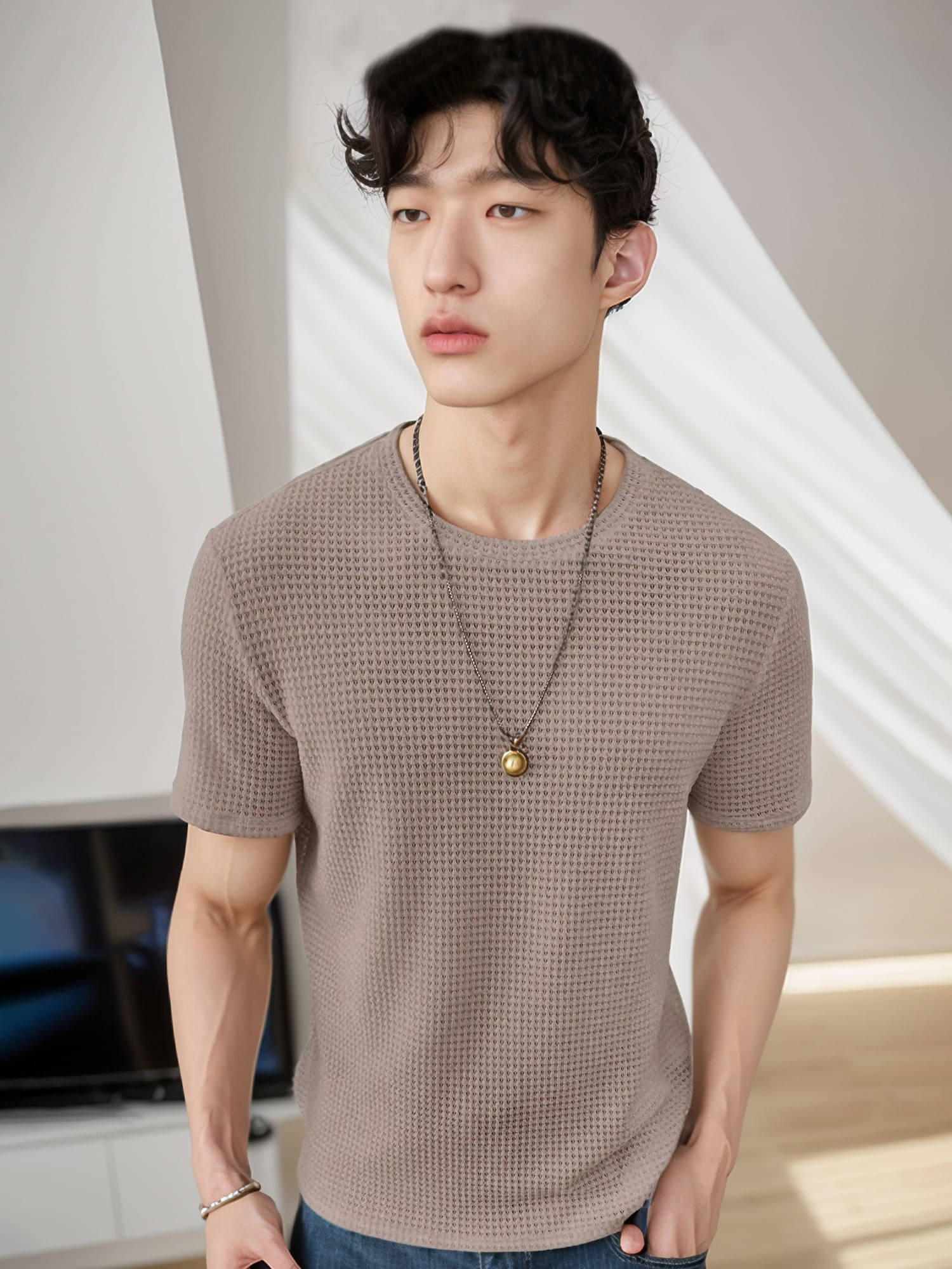 JUMP CUTS Men Polyester Regular Fit Self Design T-Shirt ( Brown ) JUMP CUTS Men Polyester Regular Fit Self Design T-Shirt ( Brown )
