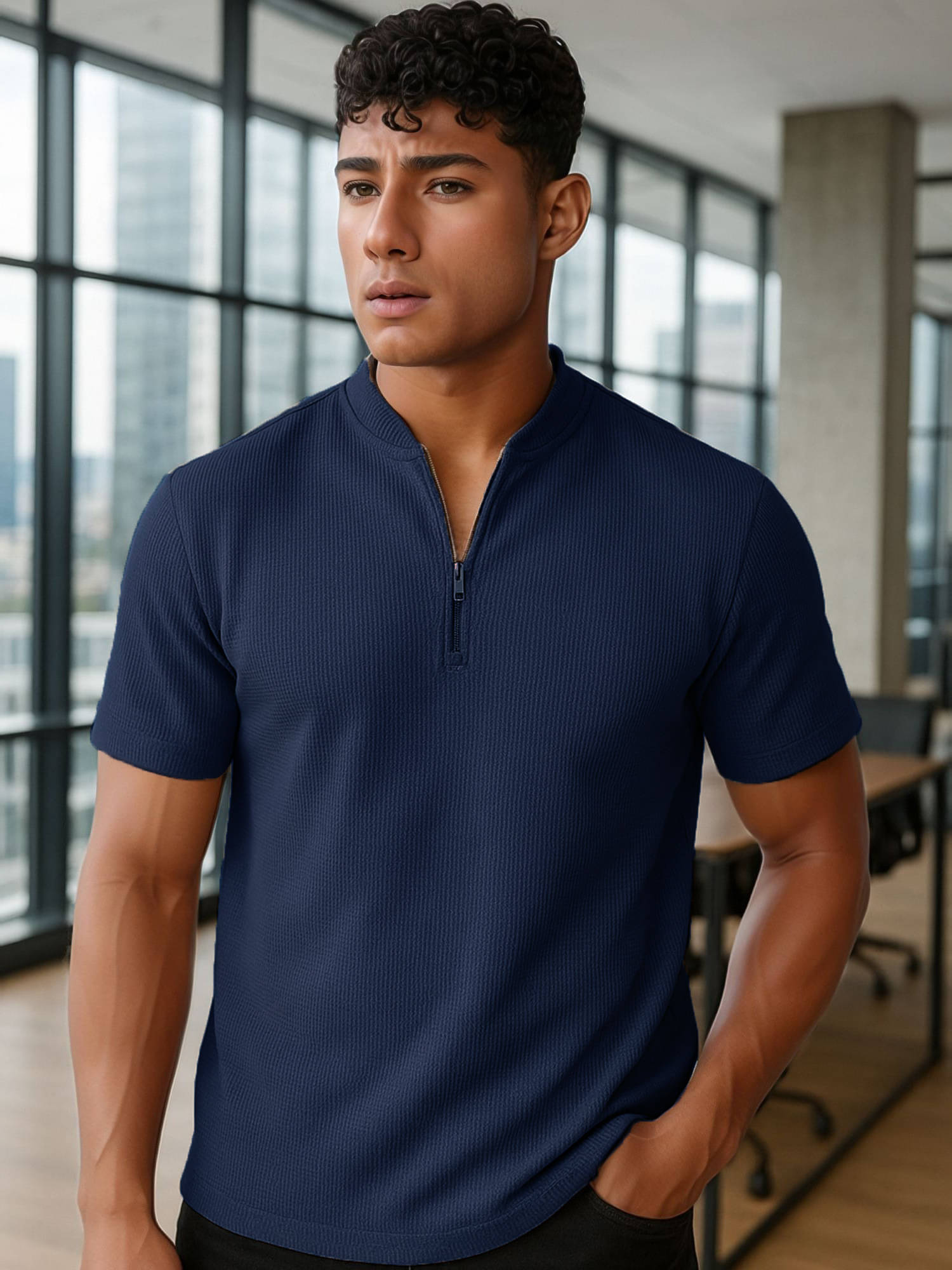 JUMP CUTS Men Polyester Slim Fit Solid T-Shirt ( Navy Blue ) JUMP CUTS Men Polyester Slim Fit Solid T-Shirt ( Navy Blue )